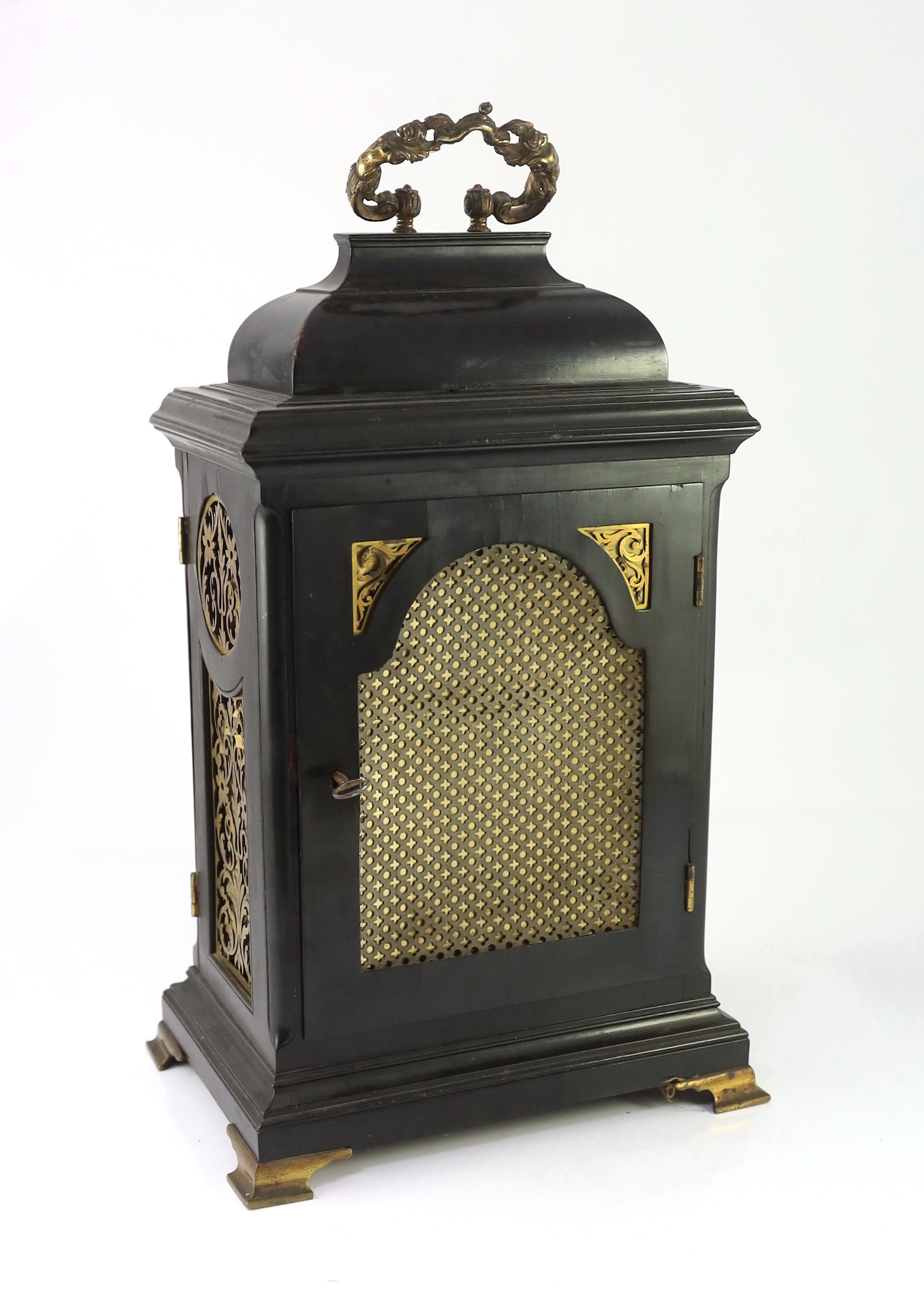 Hughes of London. A 19th century ebonised chiming bracket clock